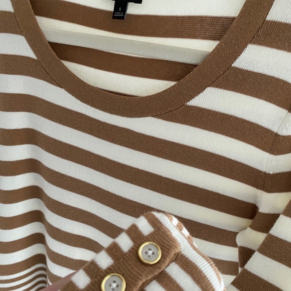 Talbots Small, brown & white striped cotton/rayon blend long sleeve, scoop neck. - Picture 10 of 16